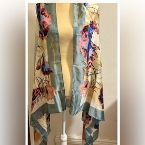 Long Hand Painted Silk Shawl/floral Wrap